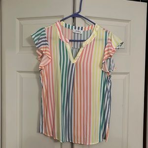 Emily Wonder (Andree by Unit) rainbow flutter sleeve top, size large